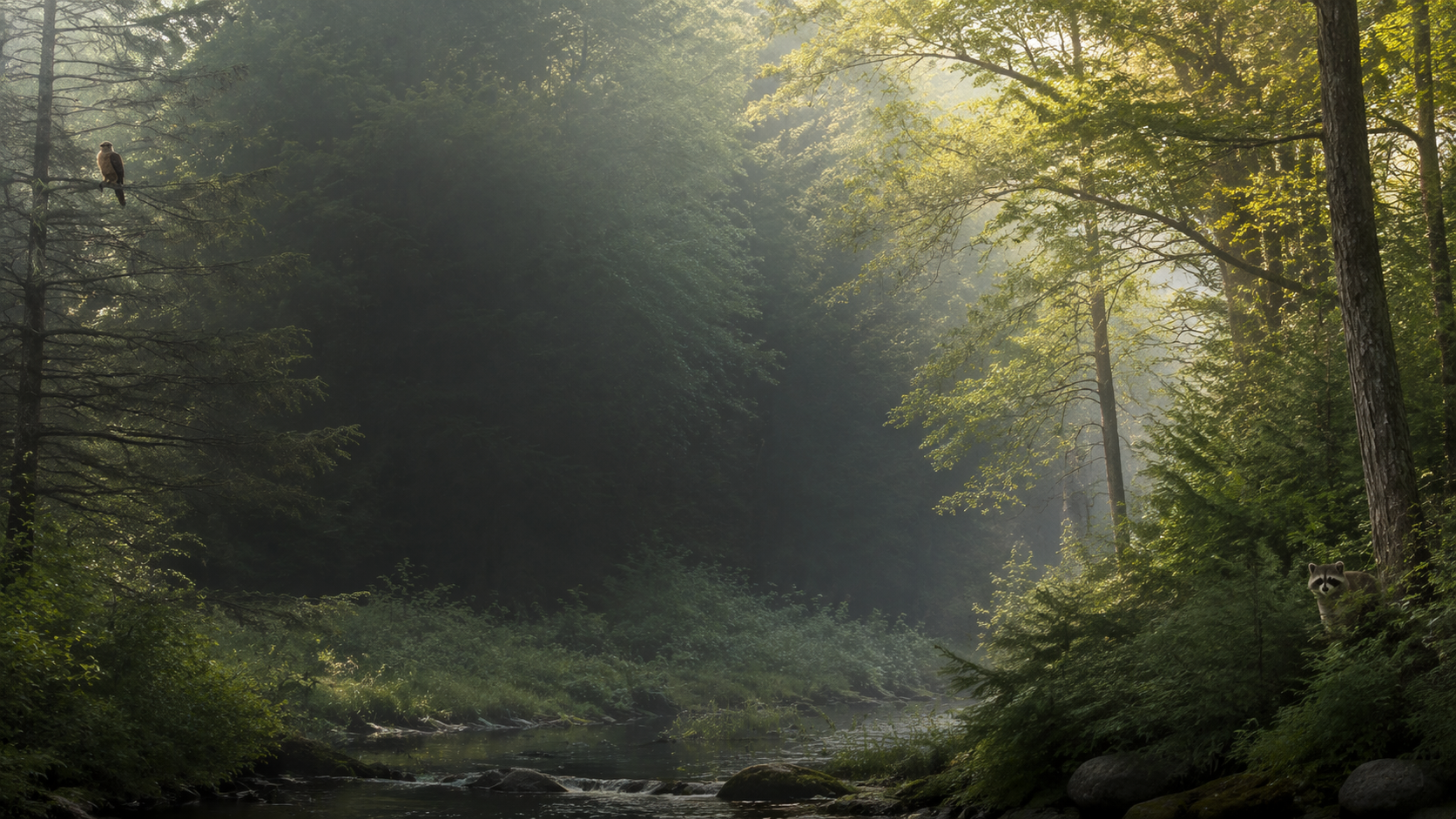 Woodland habitat with native wildlife